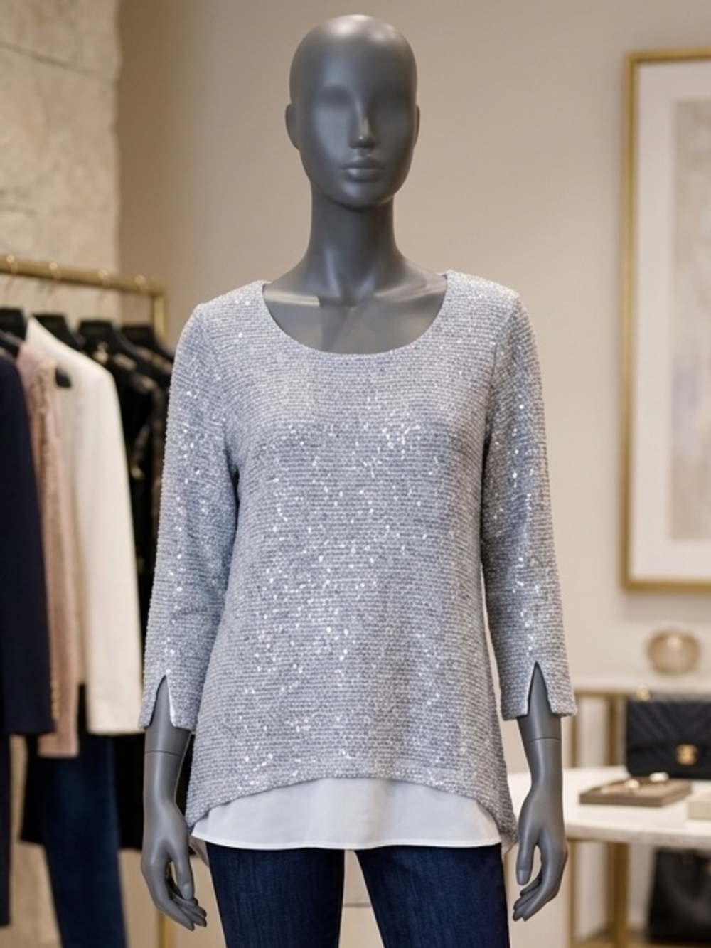 Simply Noelle Gray Sequin Knit Sweater